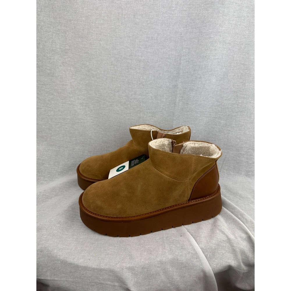 Wild Fable Womens Platform Ankle Boots Tan Brown Suede Shearling Lined Size 9